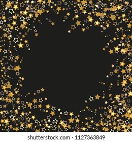 Christmas gold stars,confetti, holidays vector background. Flying stars on night sky.