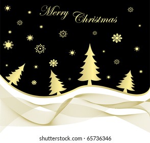 Christmas gold tree background, vector illustration