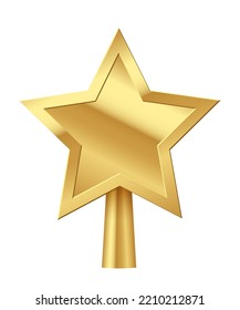 Ilustración vectorial del árbol de oro de Navidad. 3 d decoración realista de estrellas doradas en estilo deco, diseño decorativo tradicional brillante para lo alto del pino de Navidad en temporada de invierno aislado en blanco