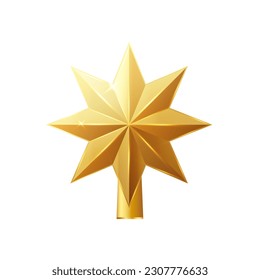 Christmas gold tree topper vector. 3d realistic golden star decoration in , decorative traditional shiny design for top of Xmas pine tree. Vector