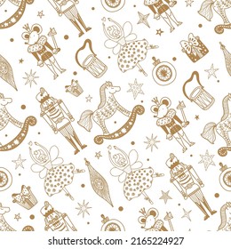 Christmas gold  vector seamless Nutcracker pattern.  Seamless pattern can be used for wallpaper, pattern fills, web page background, surface textures.