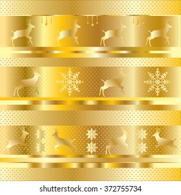 Christmas. Gold Winter Holiday invitation background, Gold Foil festive pattern winter holidays elements snowflakes, reindeer border. Christmas gold ornament for Art, Print, Fashion, Web design. 2023