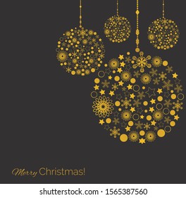 Christmas golden balls vector illustration. Decorative element for greeting cards, web banners, posters etc.
