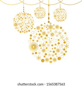 Christmas golden balls vector illustration. Decorative element for greeting cards, web banners, posters etc.