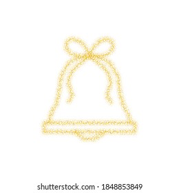 Christmas golden bell decoration of gold glitter shining sparkles on white transparent background. Vector glittering shine bell for Christmas or New Year design template eps 10