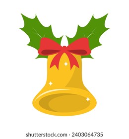 Christmas golden bell icon isolated on white background. traditional decor for Christmas tree and home. Vector illustration.
