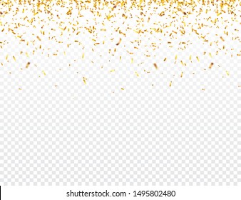 Christmas golden confetti. Falling shiny glitter in gold color. New year, birthday, valentines day design element. Holiday background.