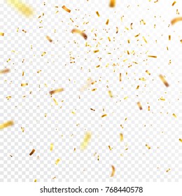 Christmas golden confetti. Falling shiny confetti glitters in gold color. New year, birthday, valentines day design element. Holiday background.