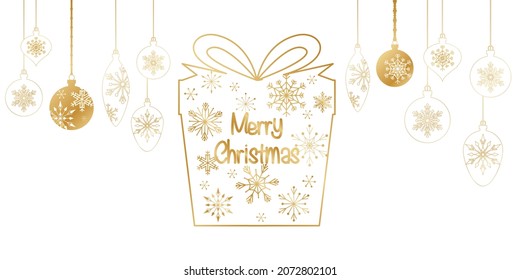 Christmas golden decoration background. Merry Christmas graphics banner. Vector illustration.