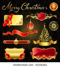 Elementos de diseño dorados de Navidad y magnífica inscripción.