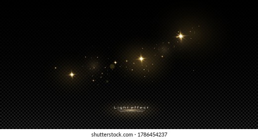 Christmas golden dust, yellow sparks and golden stars shine with a special light. Vector sparkles with sparkling magic dust particles.