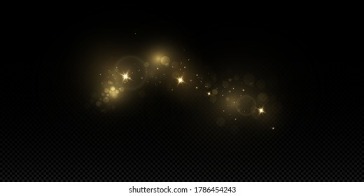 Christmas golden dust, yellow sparks and golden stars shine with a special light. Vector sparkles with sparkling magic dust particles.