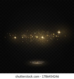 Christmas golden dust, yellow sparks and golden stars shine with a special light. Vector sparkles with sparkling magic dust particles.