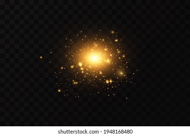 Christmas golden dust, yellow sparks and golden stars shine with a special light. Vector sparkles with sparkling magic dust particles.