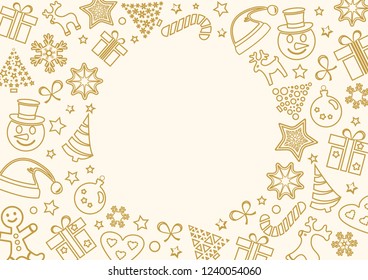 Christmas golden frame for your text. Happy New Year. Outline design. Vector illustration
