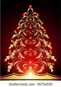 Christmas golden fur-tree with red lights