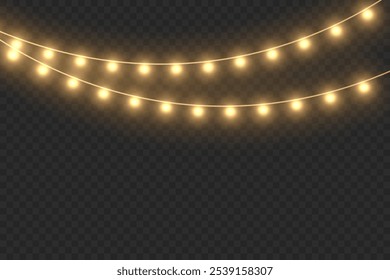 Christmas golden garlands.Sparkling garland of light.Vector illustration.On a transparent background.