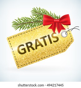 Christmas golden glitter gratis business sale vector delivery  with bow and twig .Isolated from background. layered.