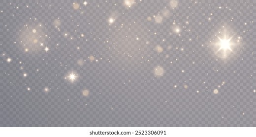 Christmas golden glow effect, glare, explosions, sparks, shimmering glare, sparks and stars on transparent background.