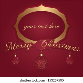 Christmas golden greeting card with ornate baubles