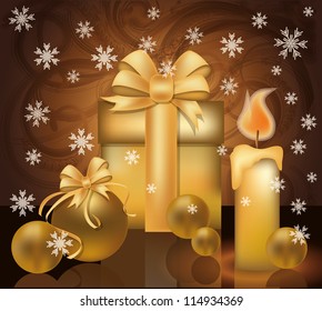 Christmas golden greeting card, vector illustration