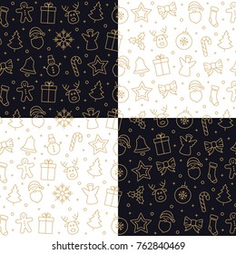 christmas golden icon pattern elements white black background