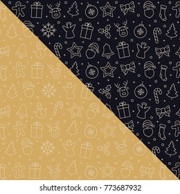 christmas golden icon pattern elements white black background