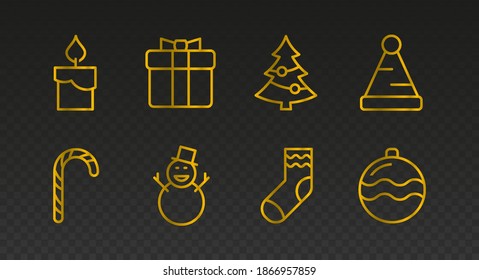 Christmas golden icon set. Merry Christmas and happy New Year related flat style vector illustration.