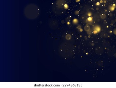 Christmas golden lights. Abstract golden shining bokeh isolated on transparent background of bright glow bokeh.