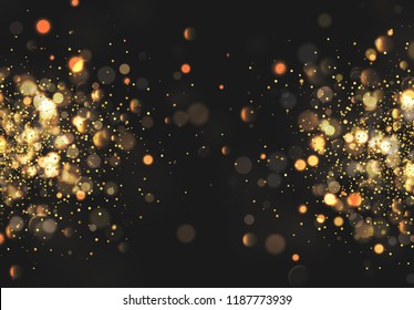 Christmas golden lights. Background of bright glow bokeh.