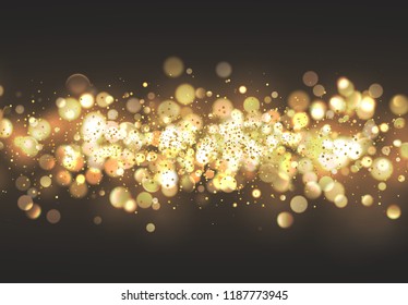 Christmas golden lights. Background of bright glow bokeh.