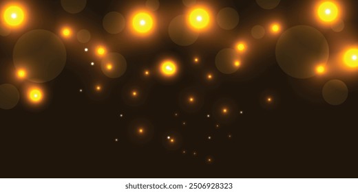 Navidades de luces doradas. Luces brillantes desenfocadas del bokeh del oro en un fondo oscuro