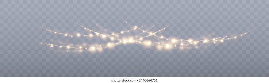 Christmas golden lights isolated on transparent background. For New Year and holiday decoration.	
