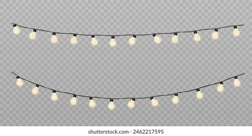 Christmas golden lights isolated on transparent background. For New Year and holiday decoration.	
