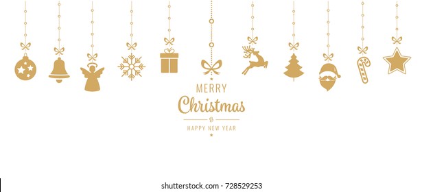 christmas golden ornament elements hanging isolated background