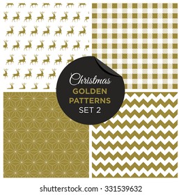 Christmas golden patterns set 2. Editable vector design.