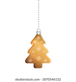 christmas golden pine tree hanging vector illustration design