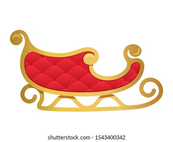 Christmas golden with red sleigh of Santa Claus isolated on white background. Concept Xmas. vector illustration