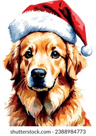 Goldene Weihnachtsrettung, goldener Retriever mit einem Weihnachtsmütze