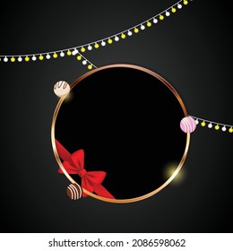  Christmas golden ring with christmas light on black background template