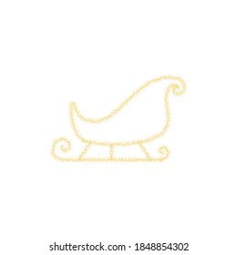 Christmas golden Santa Claus sleigh decoration of gold glitter shining sparkles on white transparent background. 
