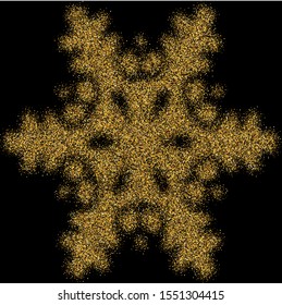 Christmas golden snowflake on black background. Vector illustration - postcard. Cool concept with expressive forms and colors. Gold modern trendy design element for New Year holidays.