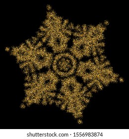 Christmas golden snowflake on black background. Minimal concept with expressive forms and colors. Vector illustration - poster. Gold modern trendy design element for New Year holidays.