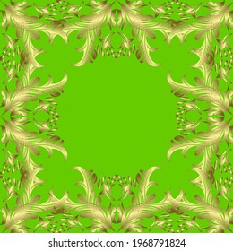 Christmas golden snowflake seamless pattern. Winter snow texture wallpaper. Symbol holiday, New Year celebration vector golden pattern. Golden snowflakes on green, neutral and yellow colors.