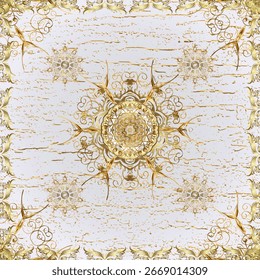 Weihnachten goldene Schneeflocke nahtlose Muster. Goldene Schneeflocken in angenehmen Farben. Winter Schnee Textur Tapete. Symbolfeiertag, Neujahrsfeier Vektor goldenes Muster.