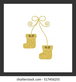 Christmas golden socks on a white background. elegant glitter decoration. sign, symbol, emblem. vector illustration.