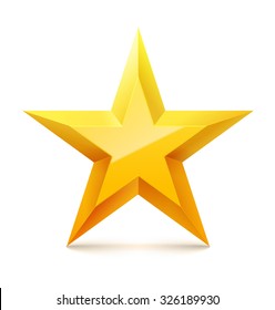 Christmas golden star with reflection on white background. Vector illustration.