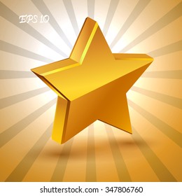 Christmas golden star with reflection. Vector illustration EPS 10.