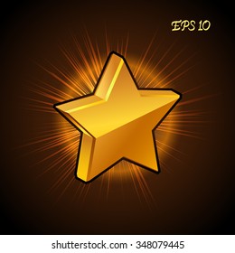 Christmas golden star with reflection. Vector illustration EPS 10.