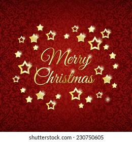 Christmas golden stars on the seamless red background